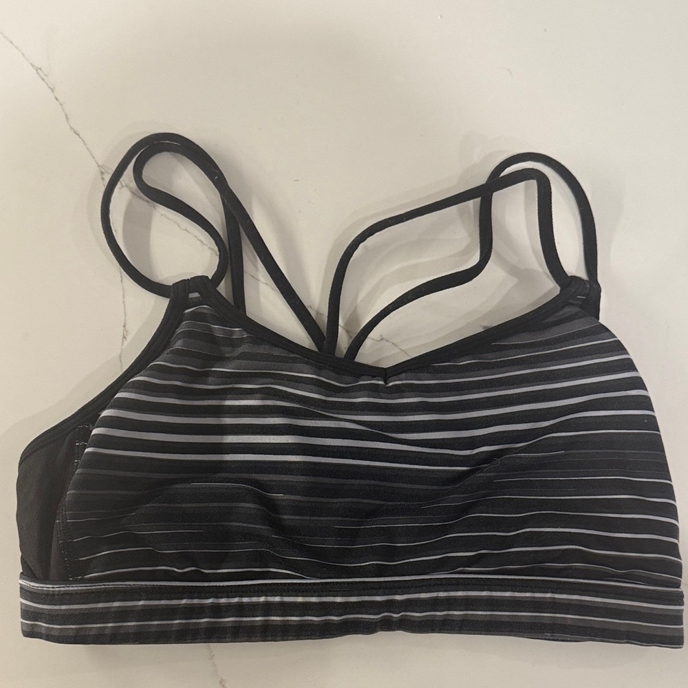 Lululemon Athletica Black and Gray Striped Sports Bra